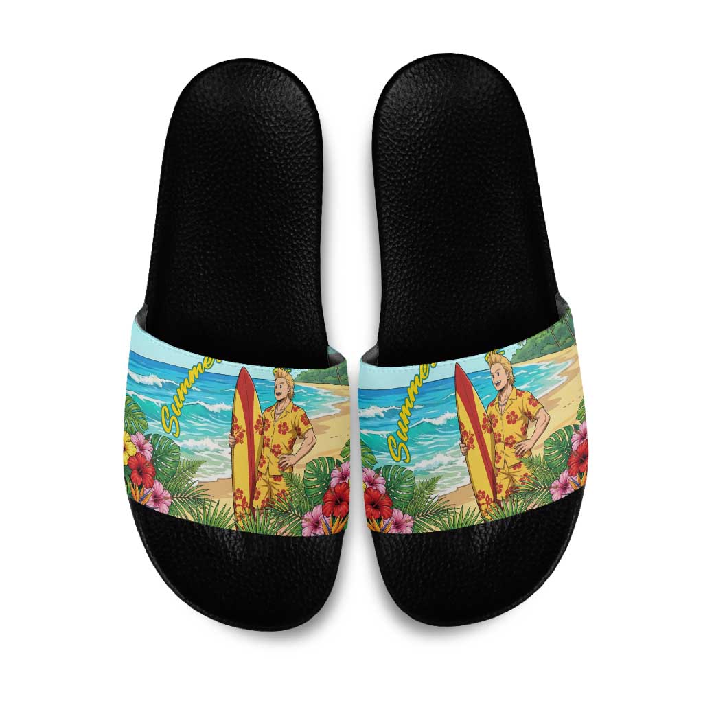 Mirio Togata Summer Chill Slide Sandals Tropical Anime Surf Scene