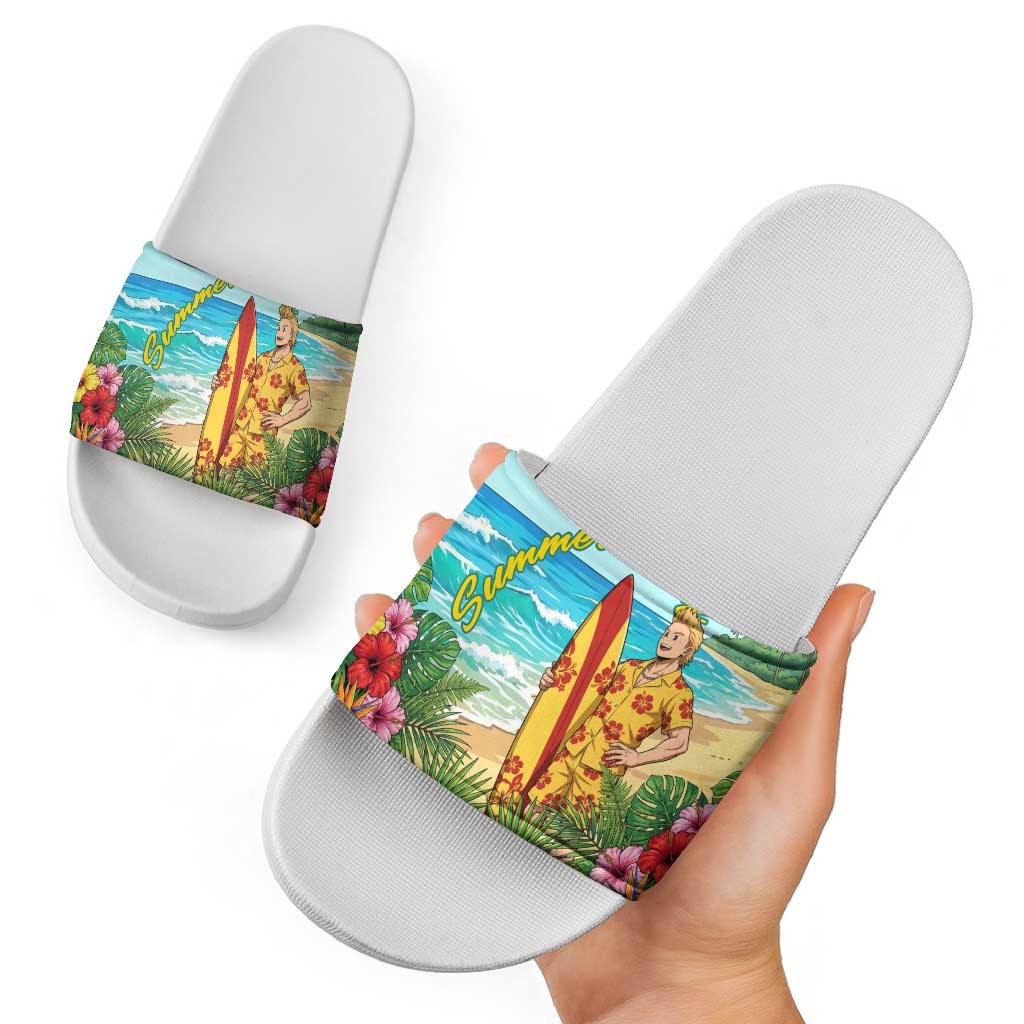 Mirio Togata Summer Chill Slide Sandals Tropical Anime Surf Scene