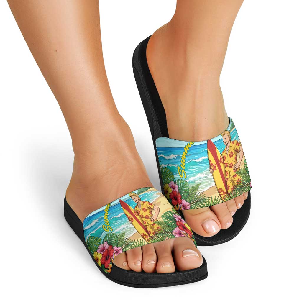 Mirio Togata Summer Chill Slide Sandals Tropical Anime Surf Scene