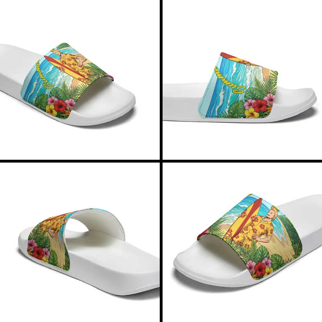 Mirio Togata Summer Chill Slide Sandals Tropical Anime Surf Scene