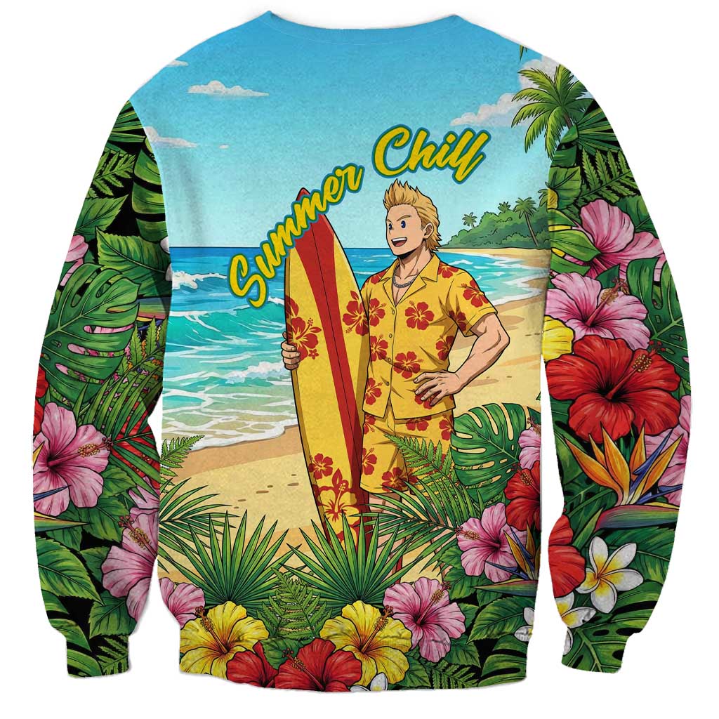 Mirio Togata Summer Chill Sweatshirt Tropical Anime Surf Scene