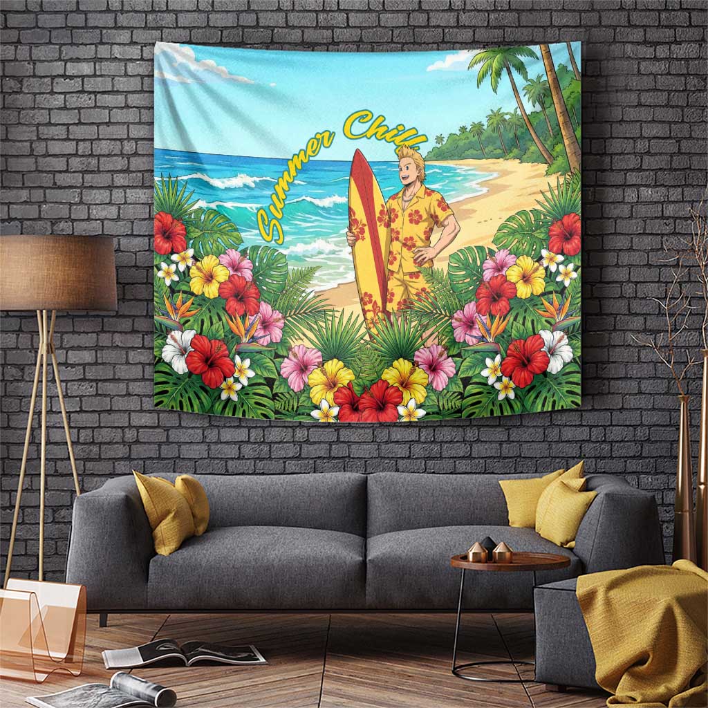 Mirio Togata Summer Chill Tapestry Tropical Anime Surf Scene
