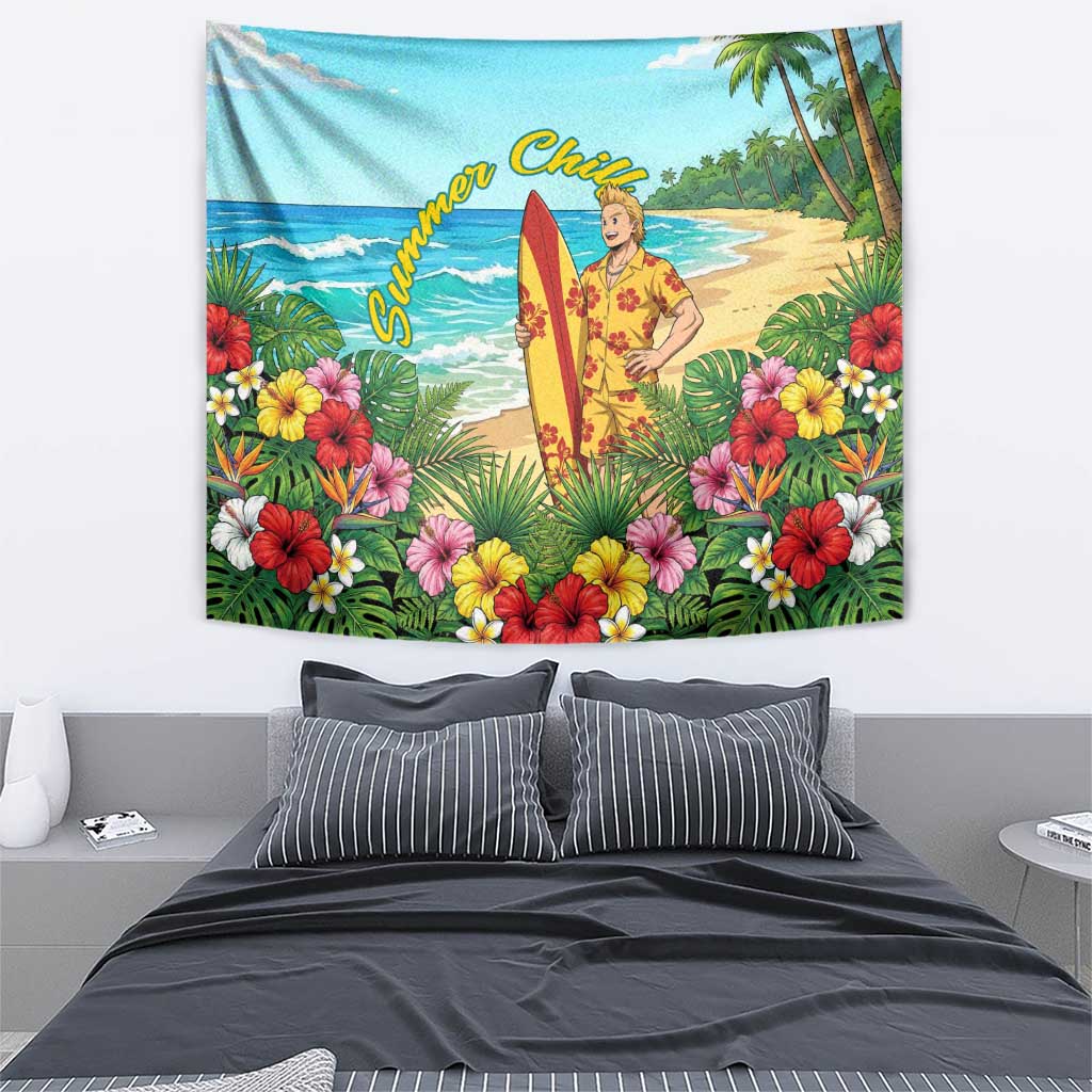 Mirio Togata Summer Chill Tapestry Tropical Anime Surf Scene