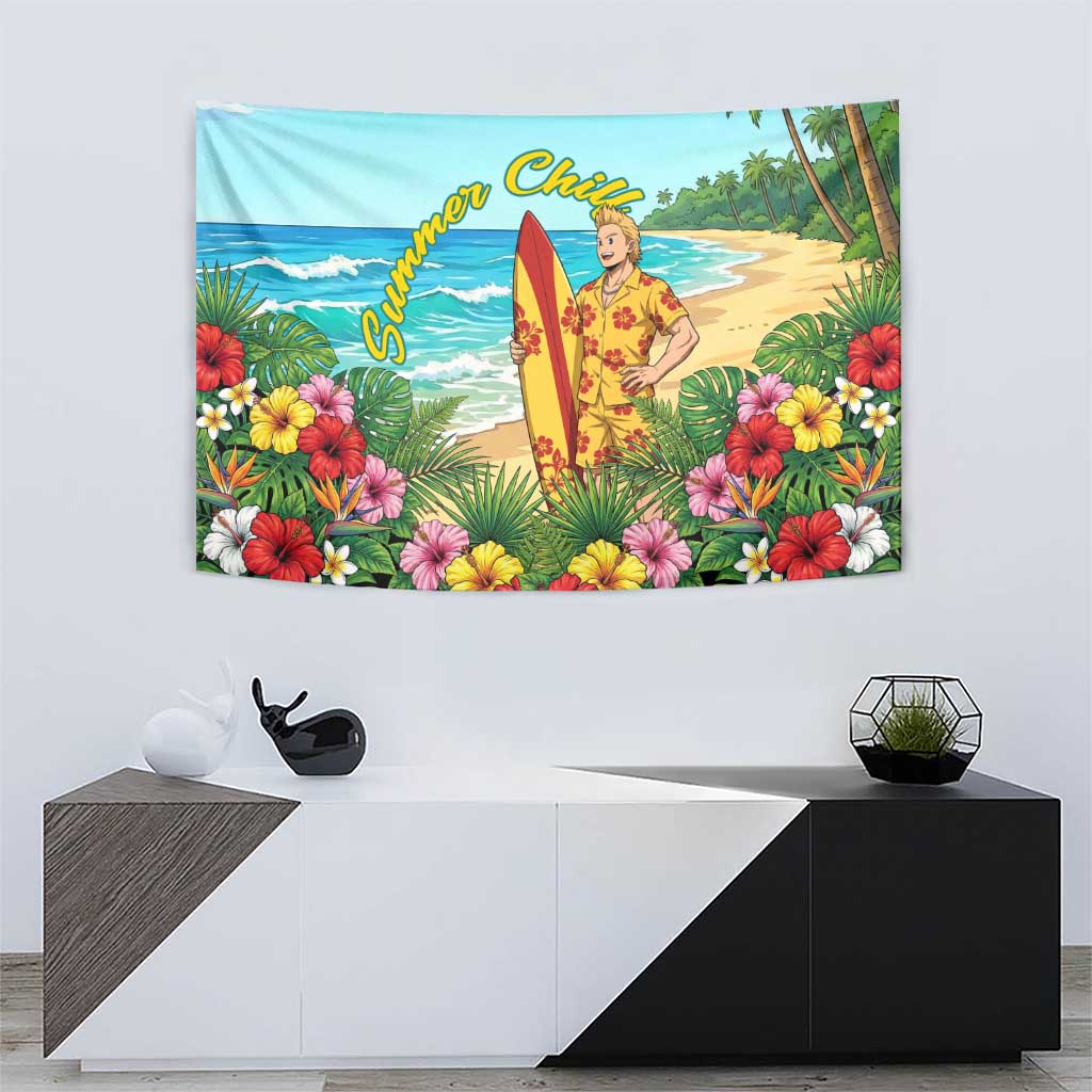 Mirio Togata Summer Chill Tapestry Tropical Anime Surf Scene
