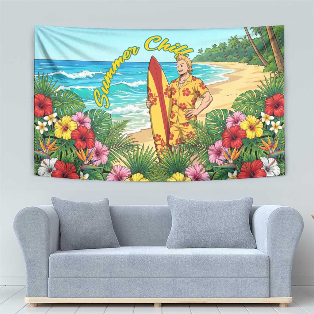 Mirio Togata Summer Chill Tapestry Tropical Anime Surf Scene