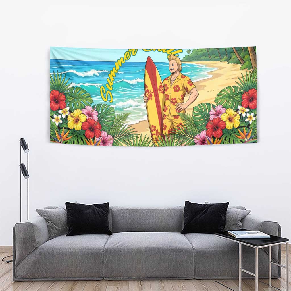 Mirio Togata Summer Chill Tapestry Tropical Anime Surf Scene