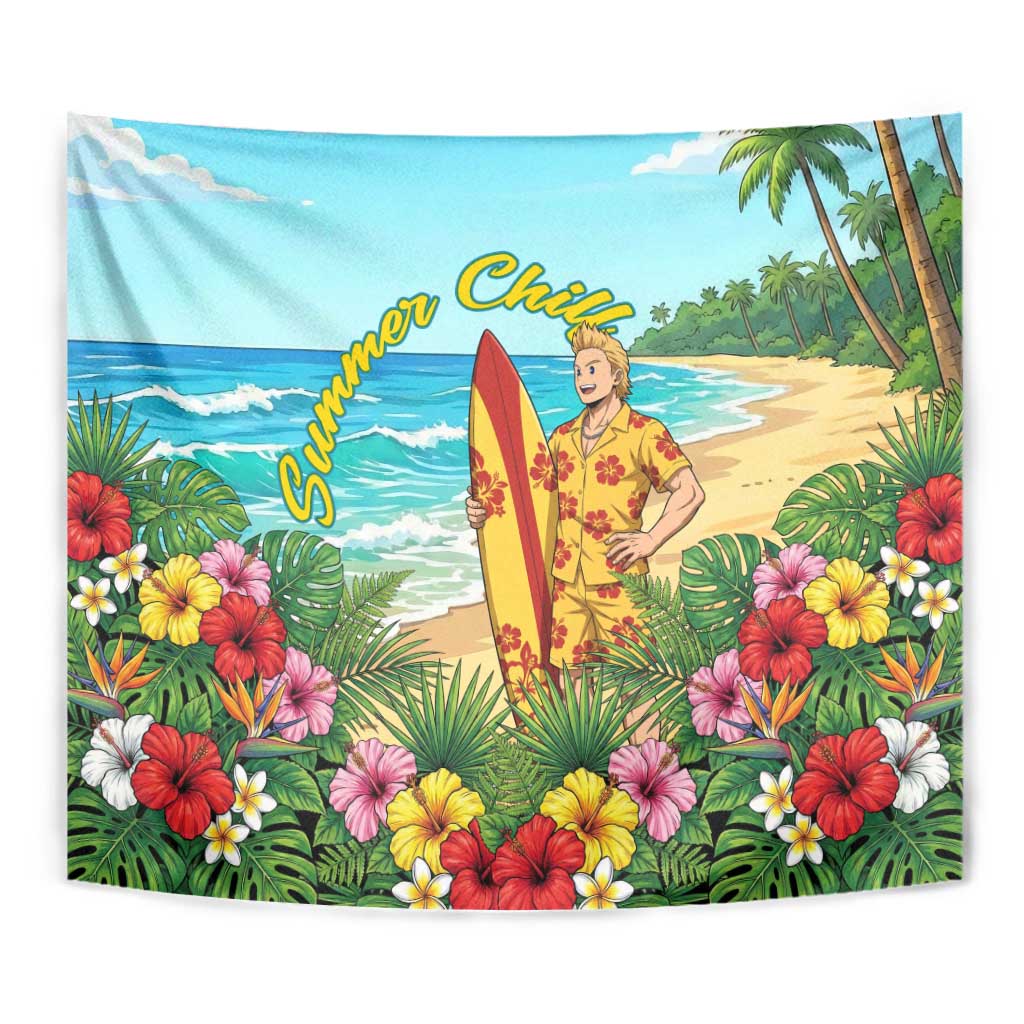 Mirio Togata Summer Chill Tapestry Tropical Anime Surf Scene