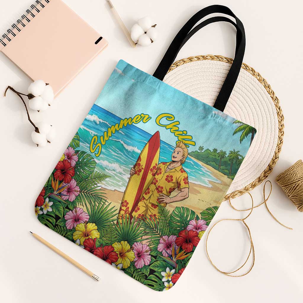 Mirio Togata Summer Chill Tote Bag Tropical Anime Surf Scene