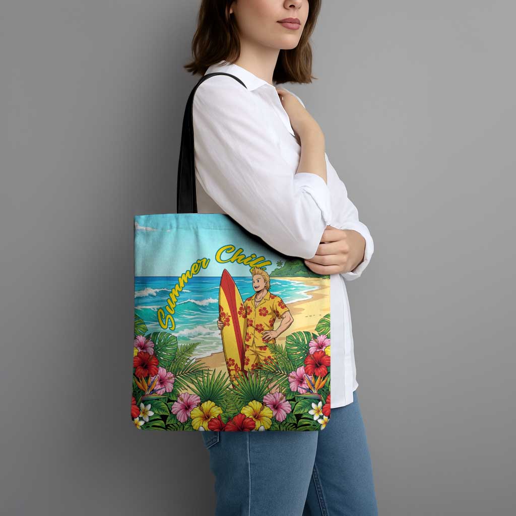Mirio Togata Summer Chill Tote Bag Tropical Anime Surf Scene