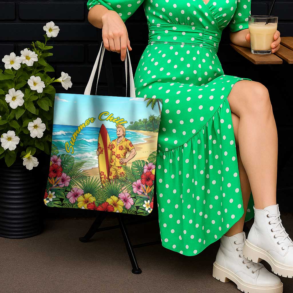 Mirio Togata Summer Chill Tote Bag Tropical Anime Surf Scene