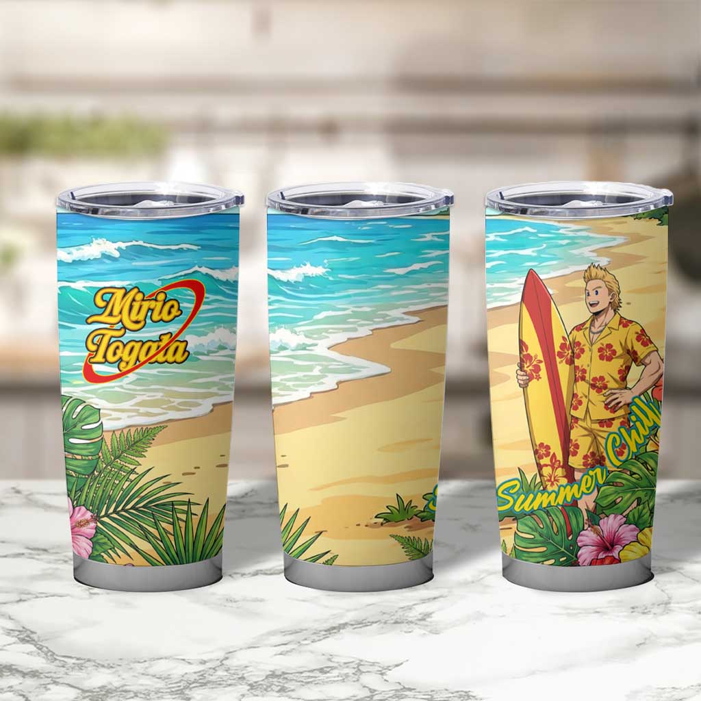 Mirio Togata Summer Chill Tumbler Cup Tropical Anime Surf Scene