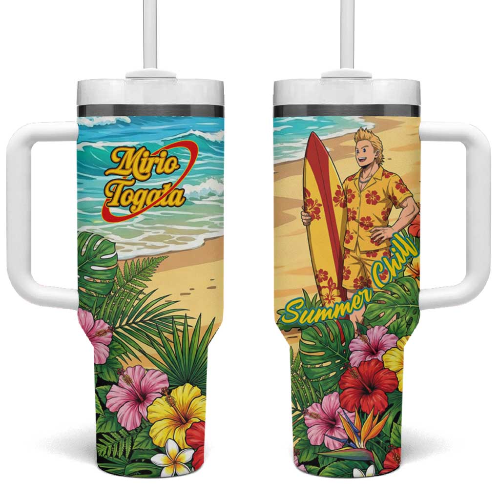 Mirio Togata Summer Chill Tumbler With Handle Tropical Anime Surf Scene