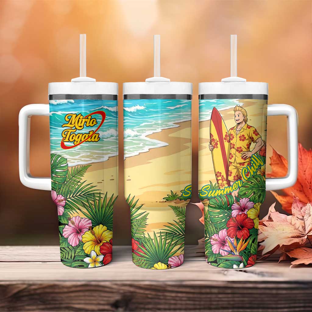 Mirio Togata Summer Chill Tumbler With Handle Tropical Anime Surf Scene