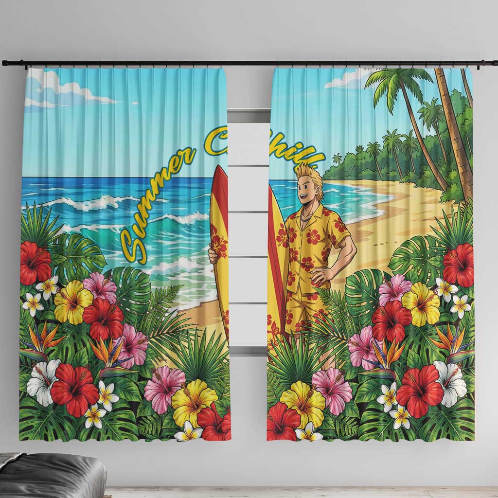 Mirio Togata Summer Chill Window Curtain Tropical Anime Surf Scene