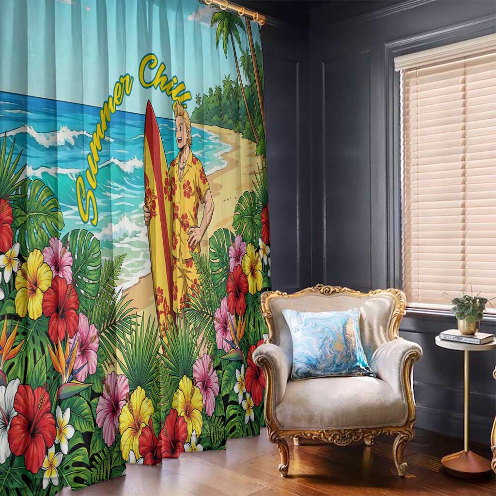 Mirio Togata Summer Chill Window Curtain Tropical Anime Surf Scene