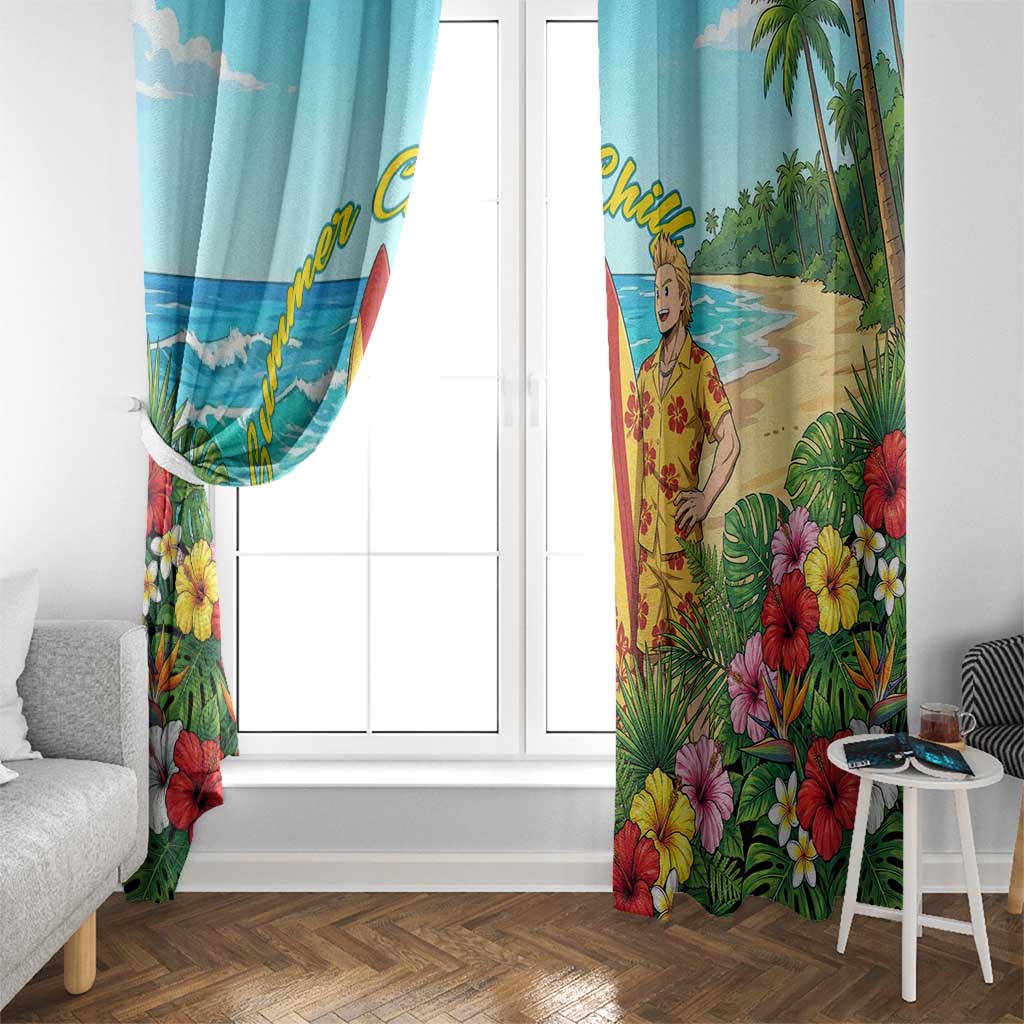Mirio Togata Summer Chill Window Curtain Tropical Anime Surf Scene