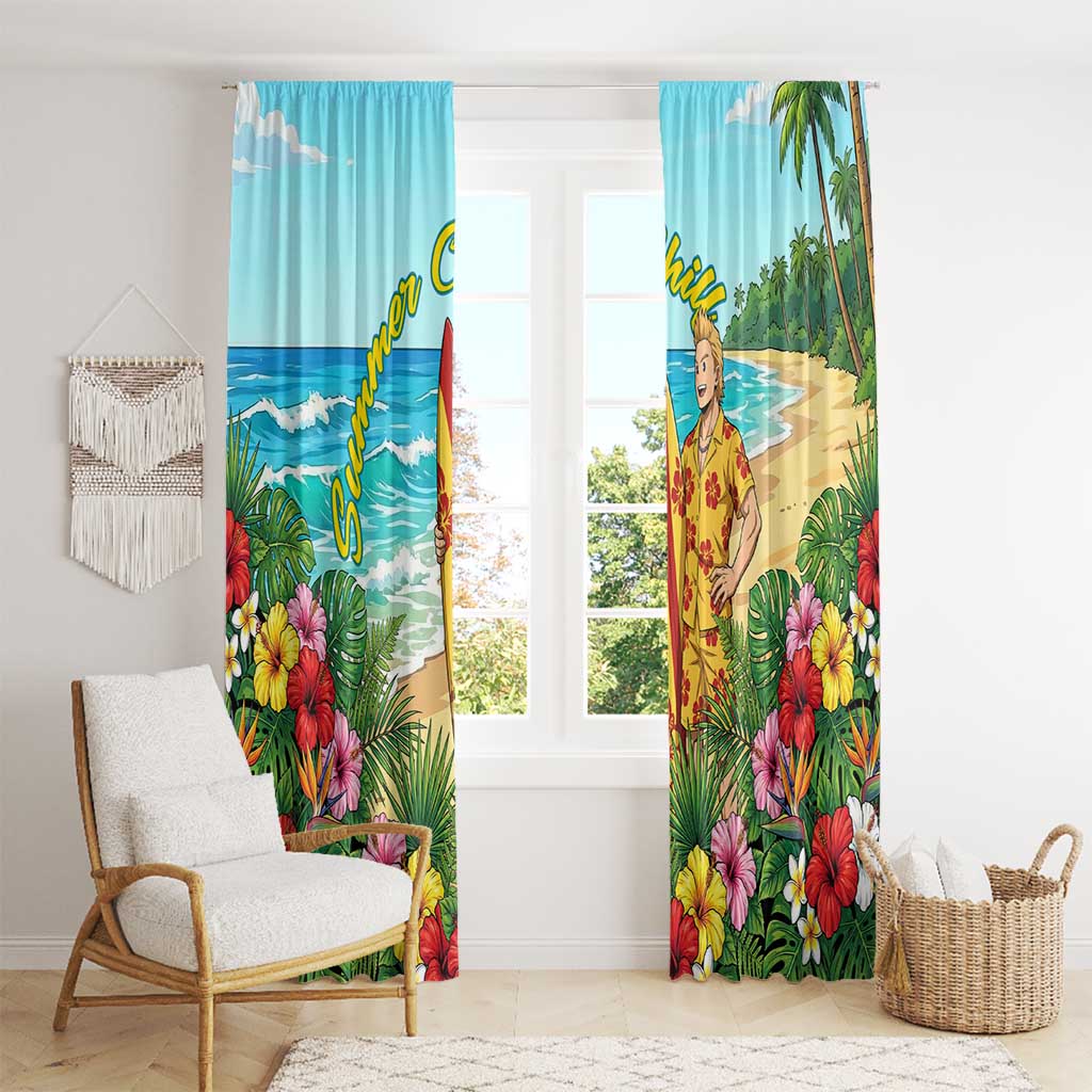 Mirio Togata Summer Chill Window Curtain Tropical Anime Surf Scene