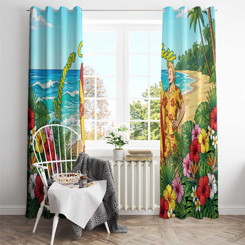 Mirio Togata Summer Chill Window Curtain Tropical Anime Surf Scene