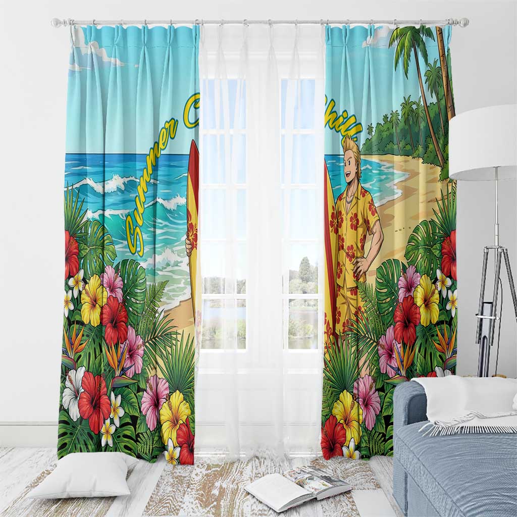 Mirio Togata Summer Chill Window Curtain Tropical Anime Surf Scene