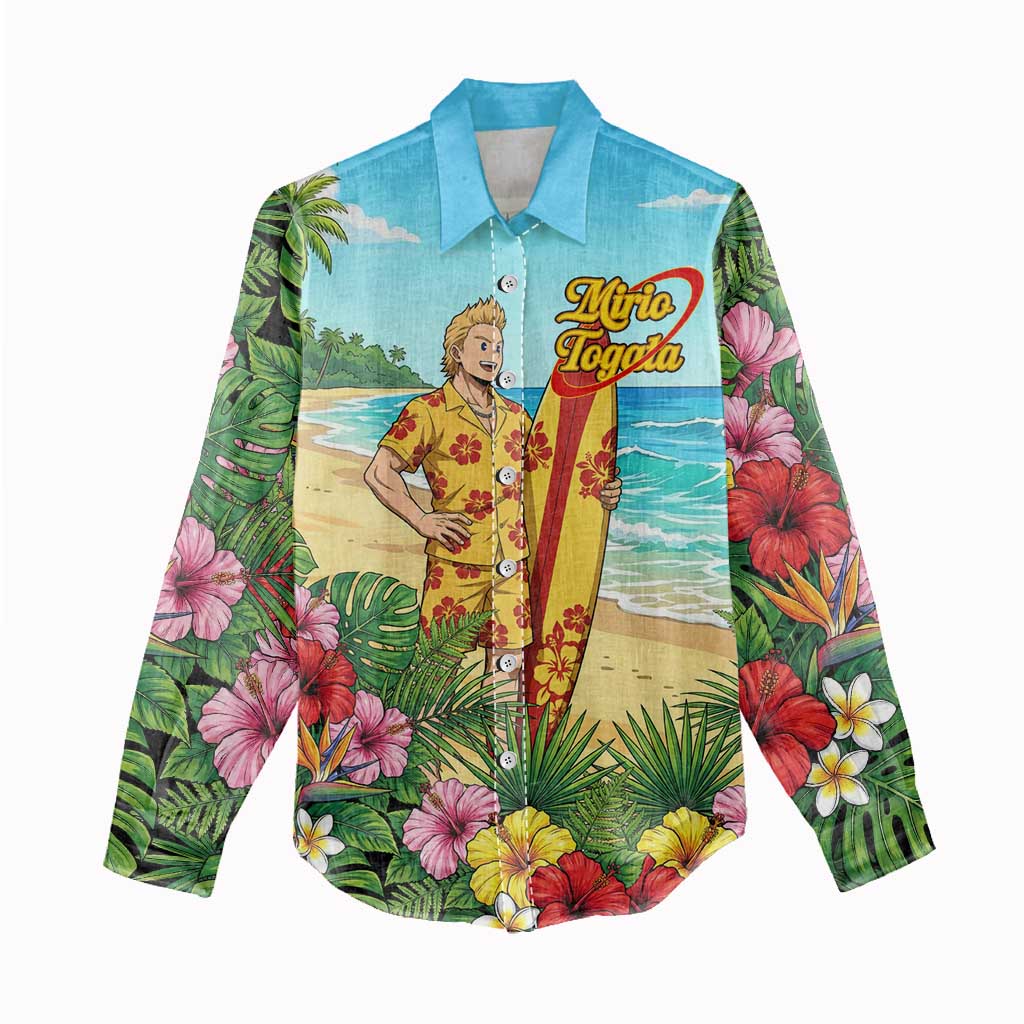 Mirio Togata Summer Chill Women Casual Shirt Tropical Anime Surf Scene