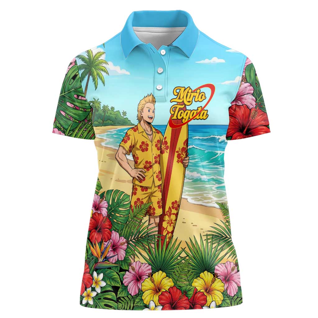 Mirio Togata Summer Chill Women Polo Shirt Tropical Anime Surf Scene