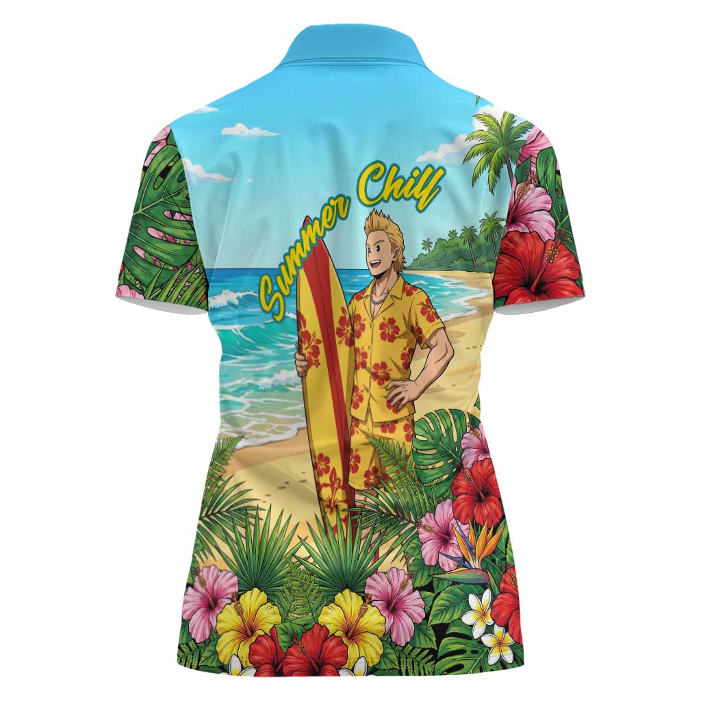 Mirio Togata Summer Chill Women Polo Shirt Tropical Anime Surf Scene