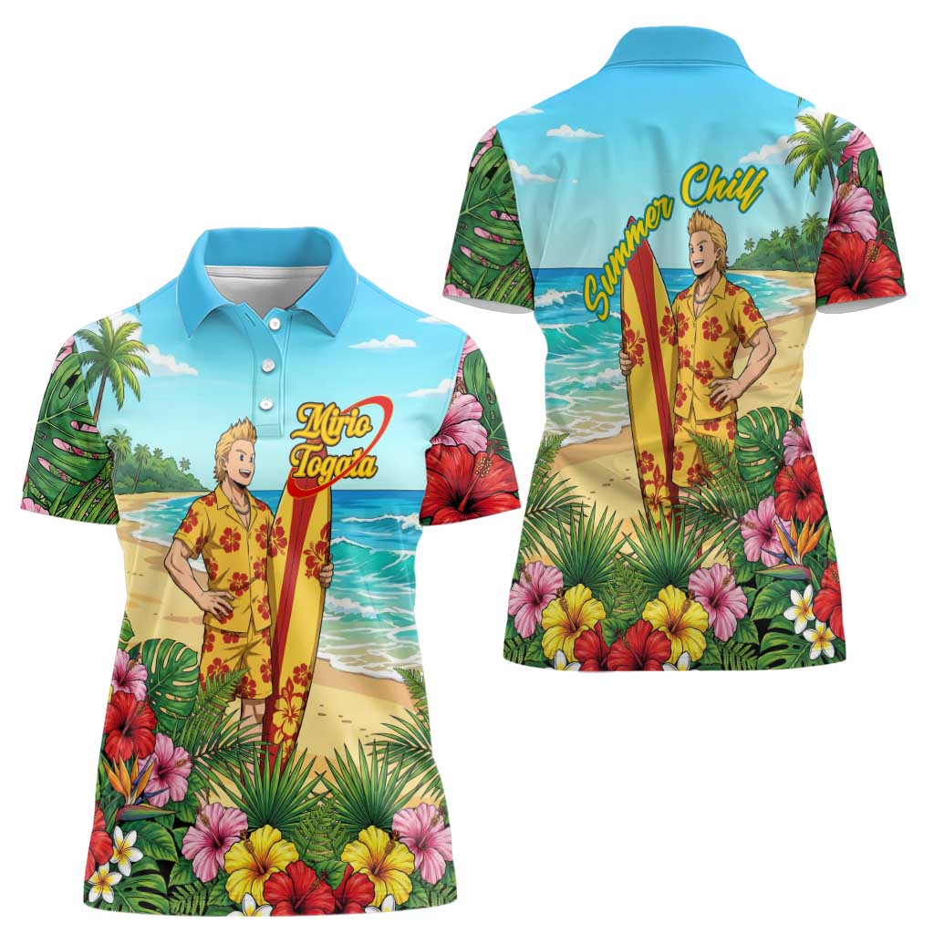 Mirio Togata Summer Chill Women Polo Shirt Tropical Anime Surf Scene