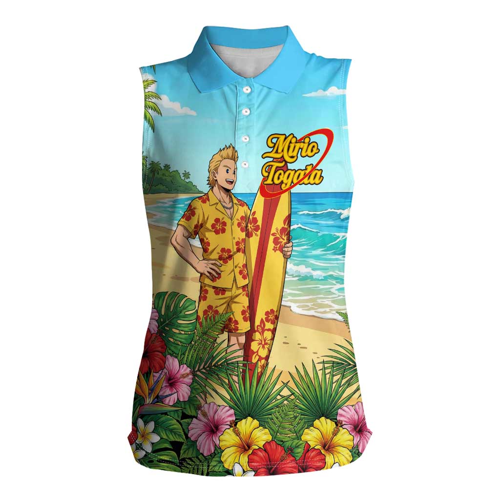 Mirio Togata Summer Chill Women Sleeveless Polo Shirt Tropical Anime Surf Scene