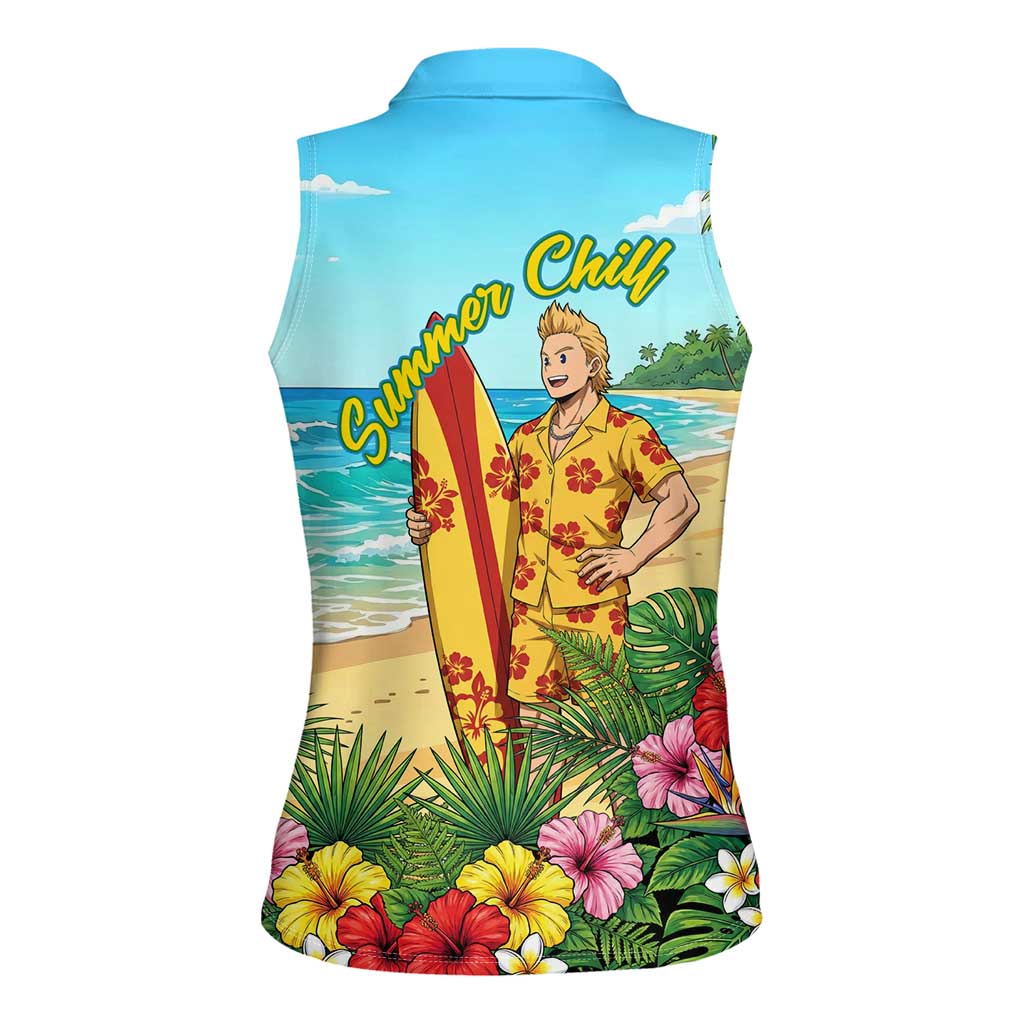 Mirio Togata Summer Chill Women Sleeveless Polo Shirt Tropical Anime Surf Scene