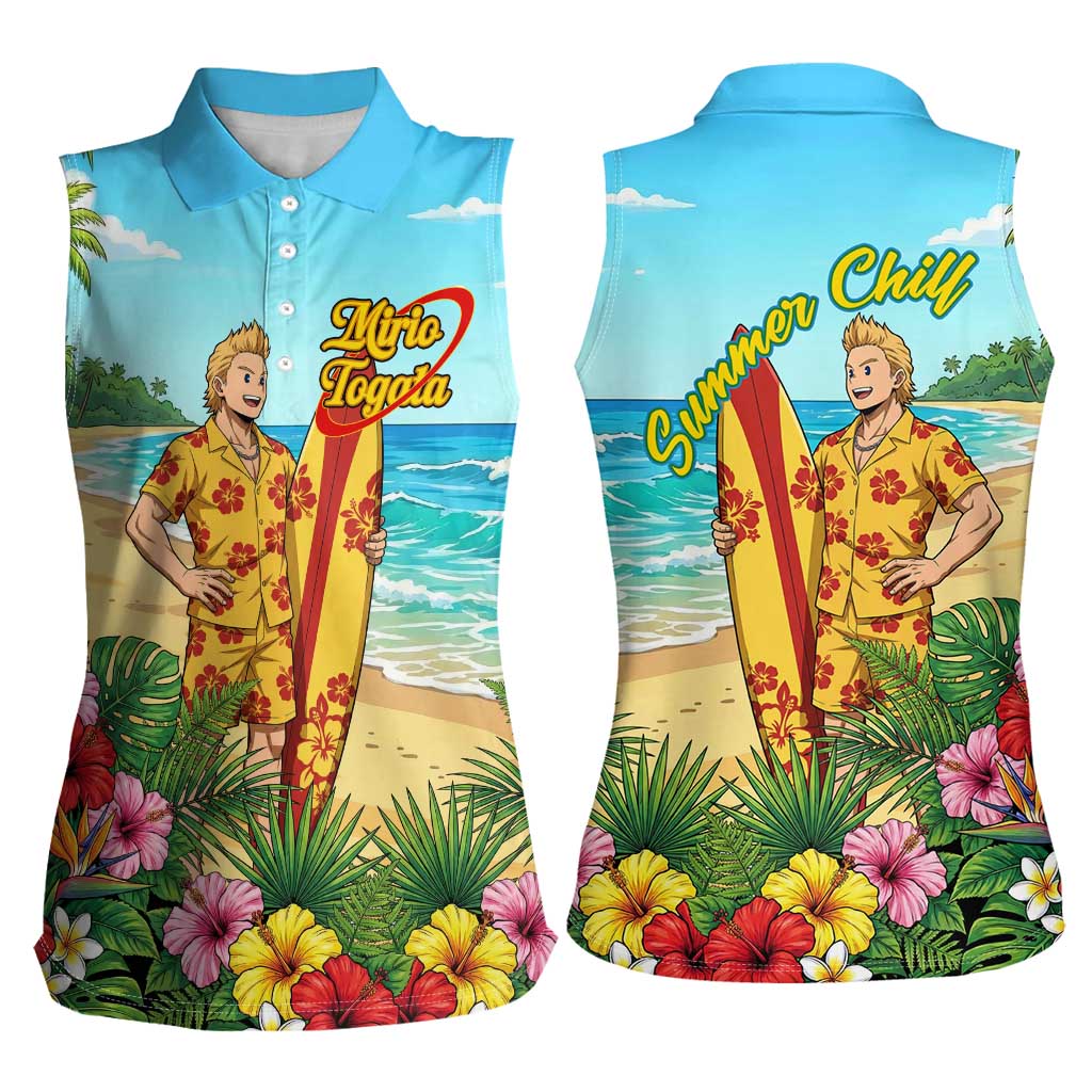 Mirio Togata Summer Chill Women Sleeveless Polo Shirt Tropical Anime Surf Scene
