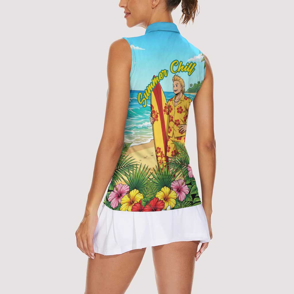 Mirio Togata Summer Chill Women Sleeveless Polo Shirt Tropical Anime Surf Scene