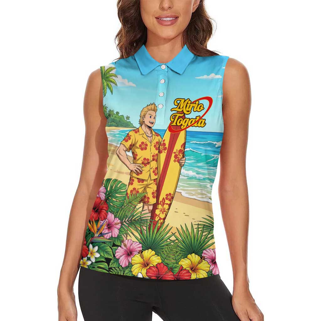 Mirio Togata Summer Chill Women Sleeveless Polo Shirt Tropical Anime Surf Scene