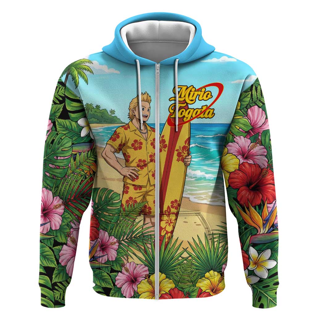 Mirio Togata Summer Chill Zip Hoodie Tropical Anime Surf Scene