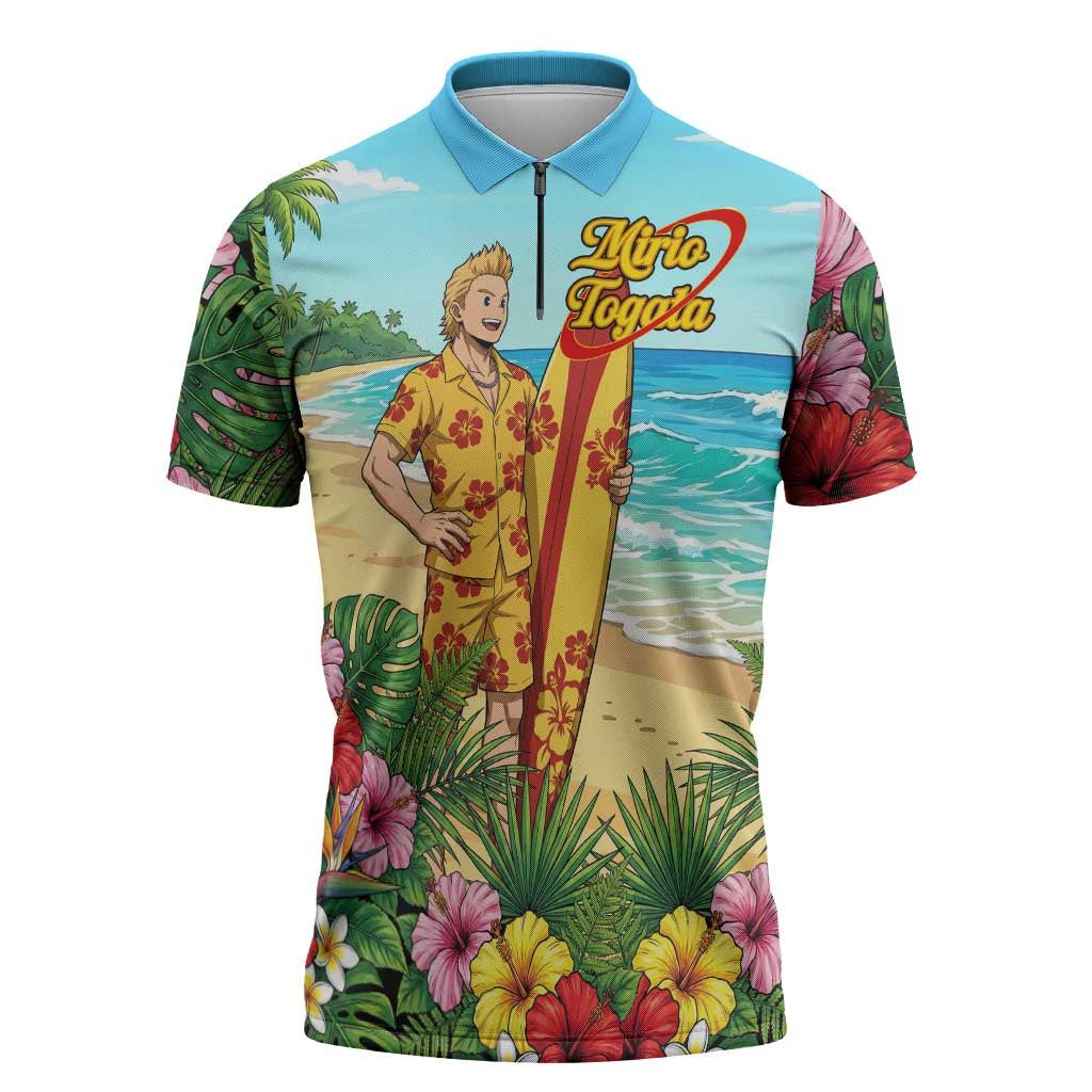 Mirio Togata Summer Chill Zipper Polo Shirt Tropical Anime Surf Scene