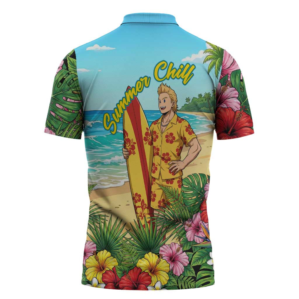 Mirio Togata Summer Chill Zipper Polo Shirt Tropical Anime Surf Scene