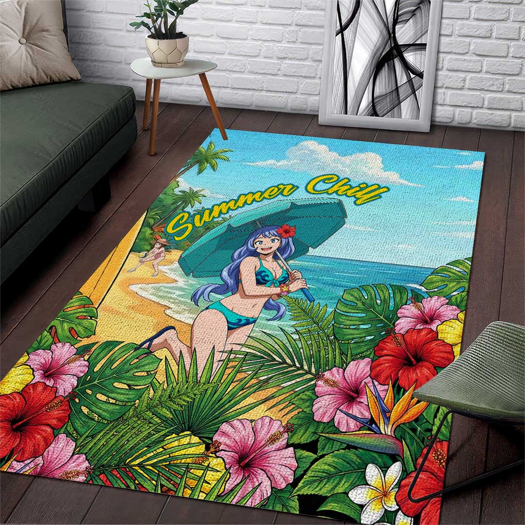 Nejire Hado Summer Chill Area Rug Tropical Anime Surfside Art