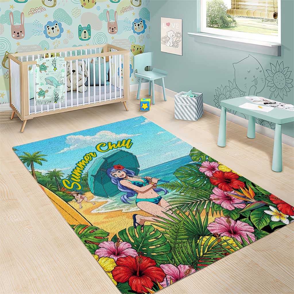 Nejire Hado Summer Chill Area Rug Tropical Anime Surfside Art