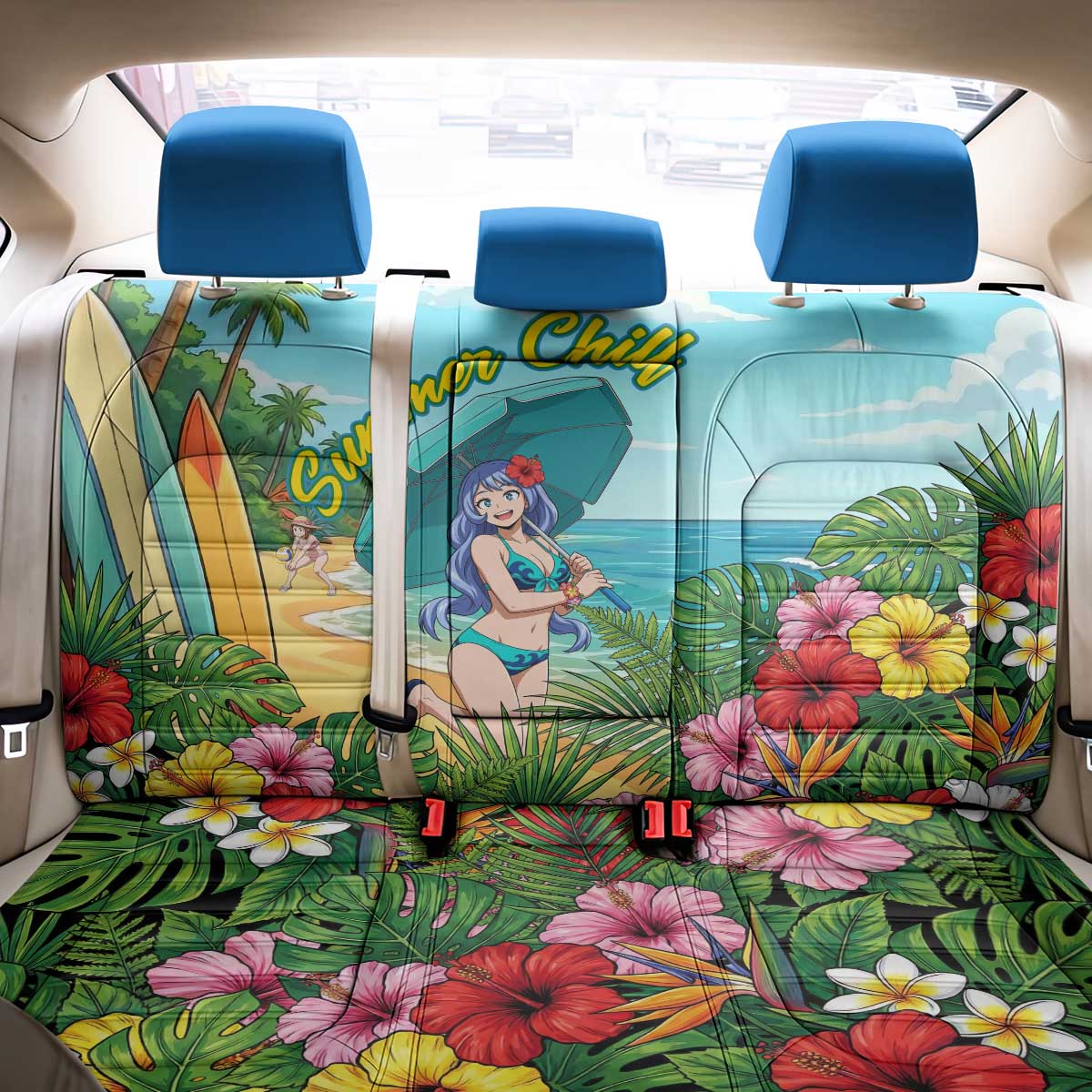 Nejire Hado Summer Chill Back Car Seat Cover Tropical Anime Surfside Art