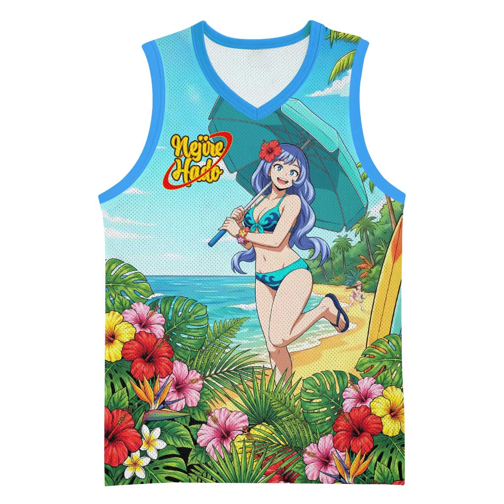 Nejire Hado Summer Chill Basketball Jersey Tropical Anime Surfside Art