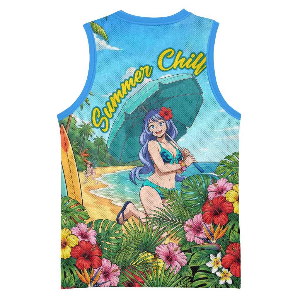 Nejire Hado Summer Chill Basketball Jersey Tropical Anime Surfside Art