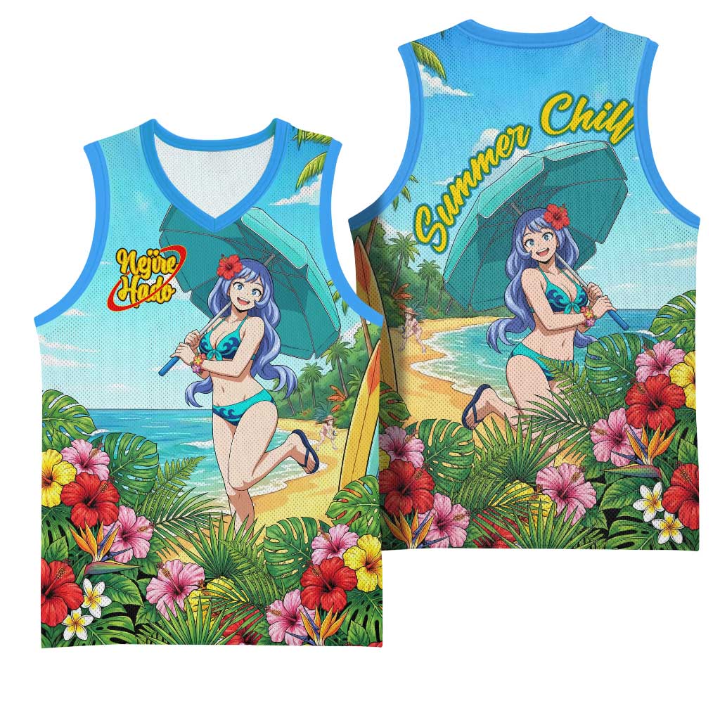 Nejire Hado Summer Chill Basketball Jersey Tropical Anime Surfside Art