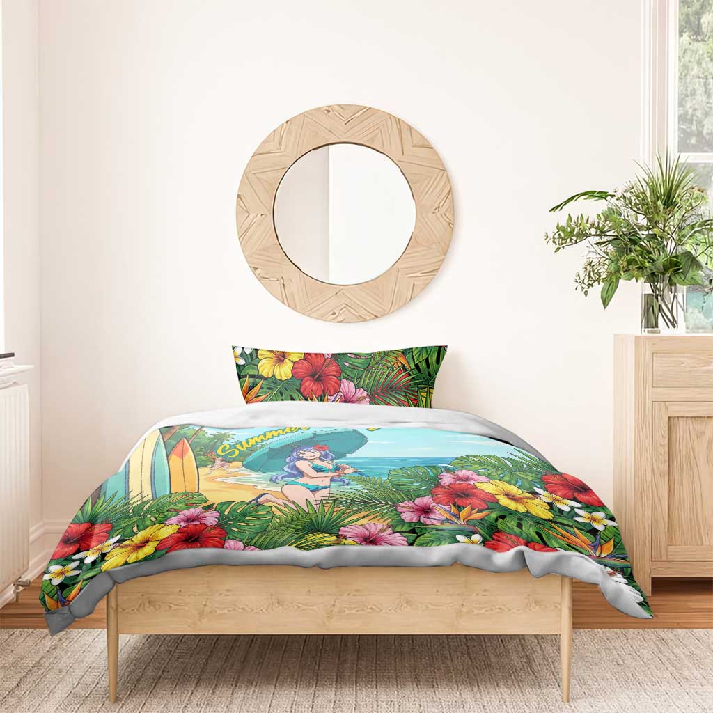 Nejire Hado Summer Chill Bedding Set Tropical Anime Surfside Art