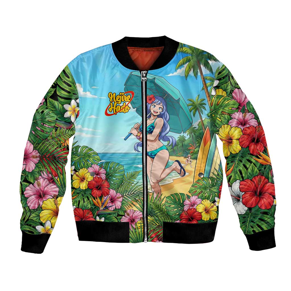 Nejire Hado Summer Chill Bomber Jacket Tropical Anime Surfside Art