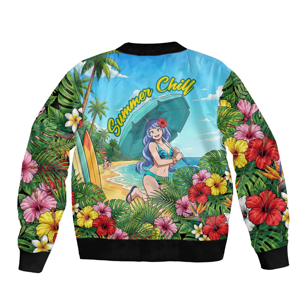 Nejire Hado Summer Chill Bomber Jacket Tropical Anime Surfside Art