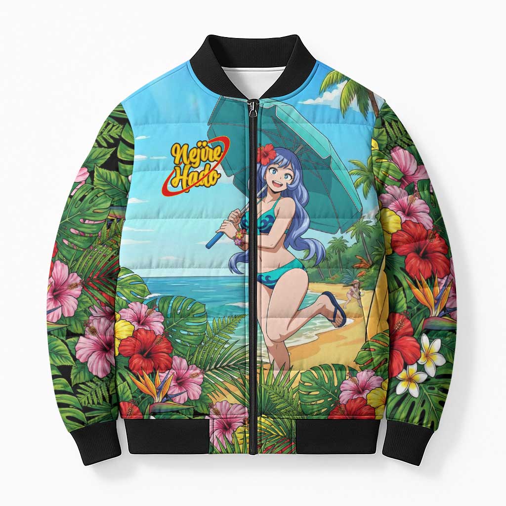 Nejire Hado Summer Chill Bomber Puffer Jacket Tropical Anime Surfside Art