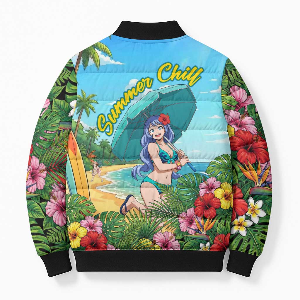 Nejire Hado Summer Chill Bomber Puffer Jacket Tropical Anime Surfside Art