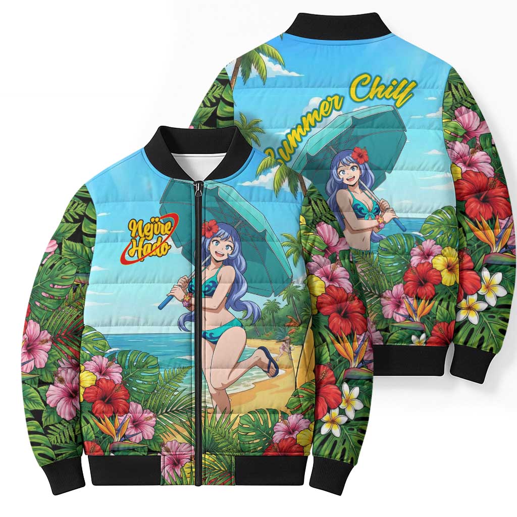 Nejire Hado Summer Chill Bomber Puffer Jacket Tropical Anime Surfside Art