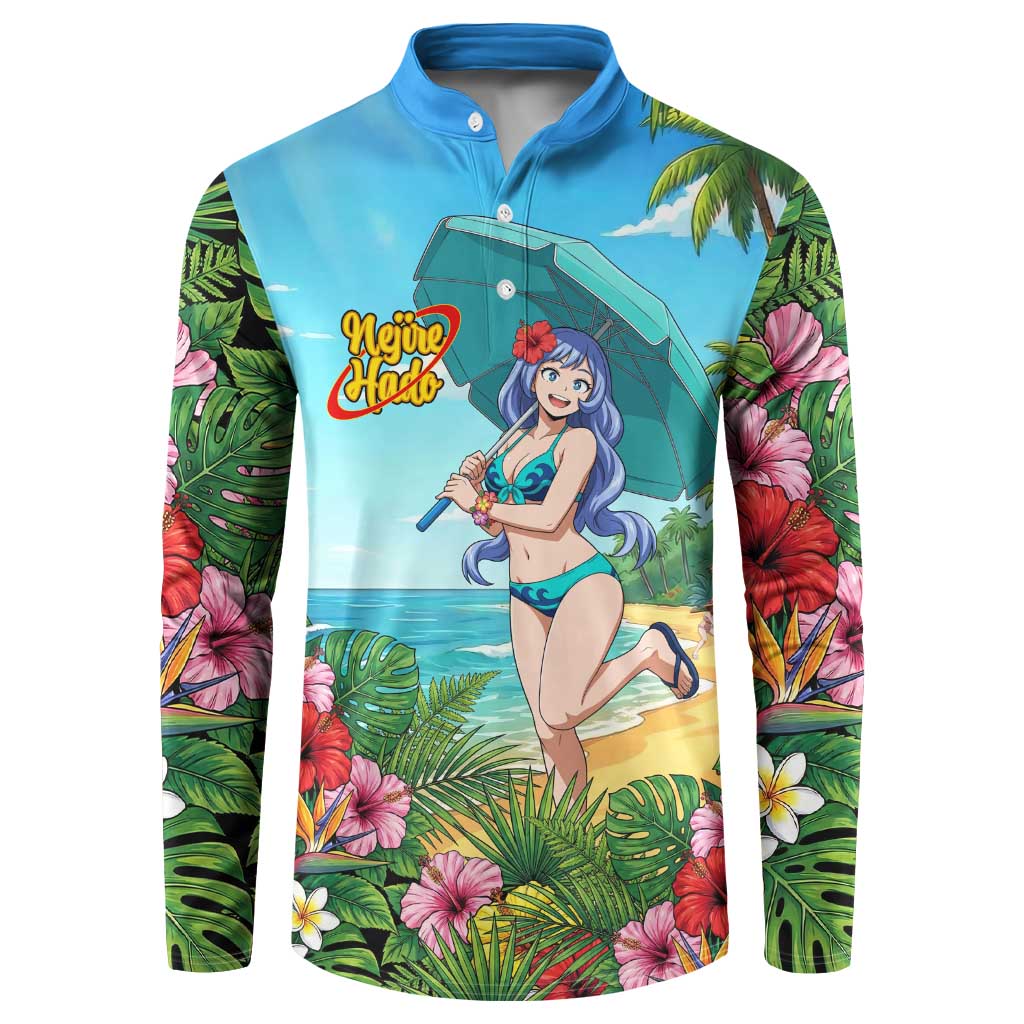 Nejire Hado Summer Chill Button Sweatshirt Tropical Anime Surfside Art