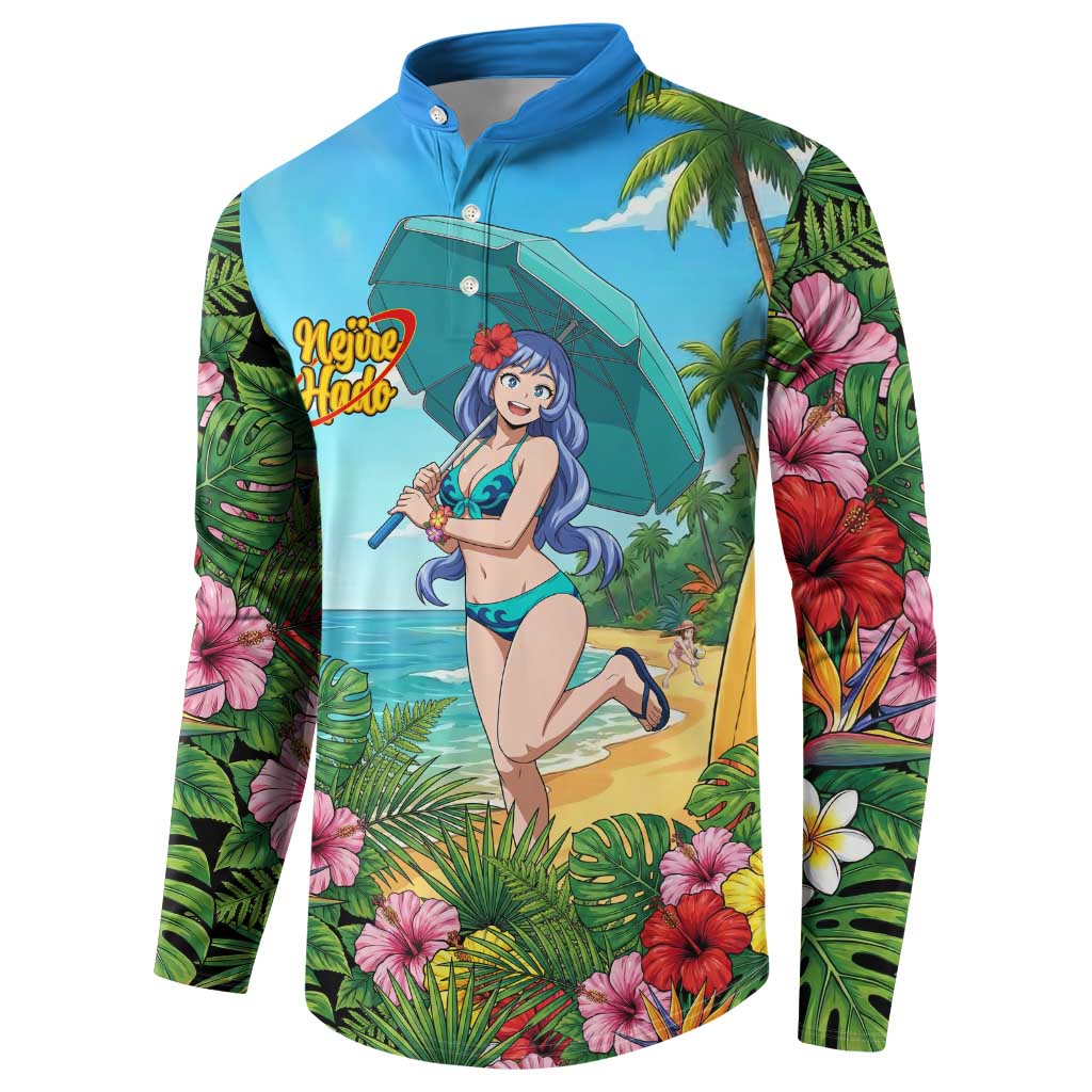 Nejire Hado Summer Chill Button Sweatshirt Tropical Anime Surfside Art