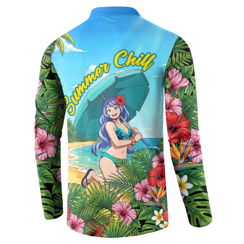 Nejire Hado Summer Chill Button Sweatshirt Tropical Anime Surfside Art